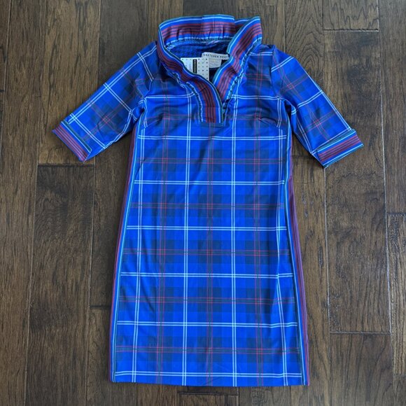 Gretchen Scott Plaid Ruffle Neck Middleton plaid dress -Size XS - NWT - Picture 1 of 8